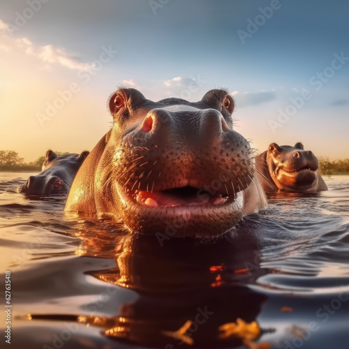 Hippopotamus, Wildlife Photography, Generative AI © Vig