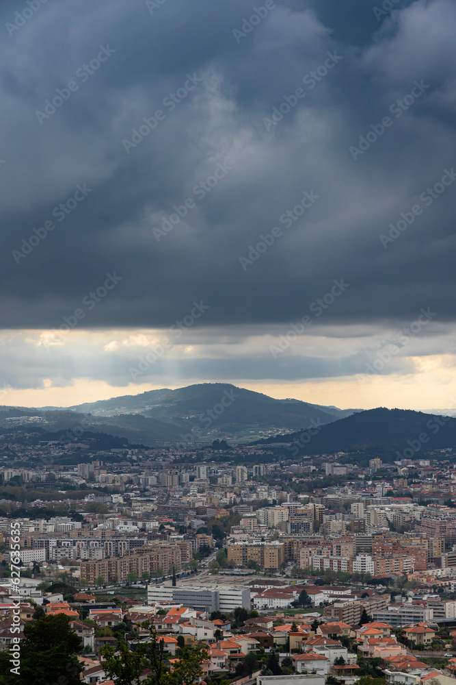 Top view of Braga on a stormy day, Portugal