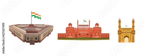 New Parliament building and red fort monument vector illustration photo