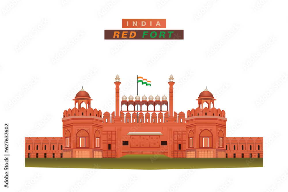 INDIA red fort vector illustration with flag banner or poster design