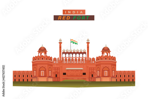 INDIA red fort vector illustration with flag banner or poster design