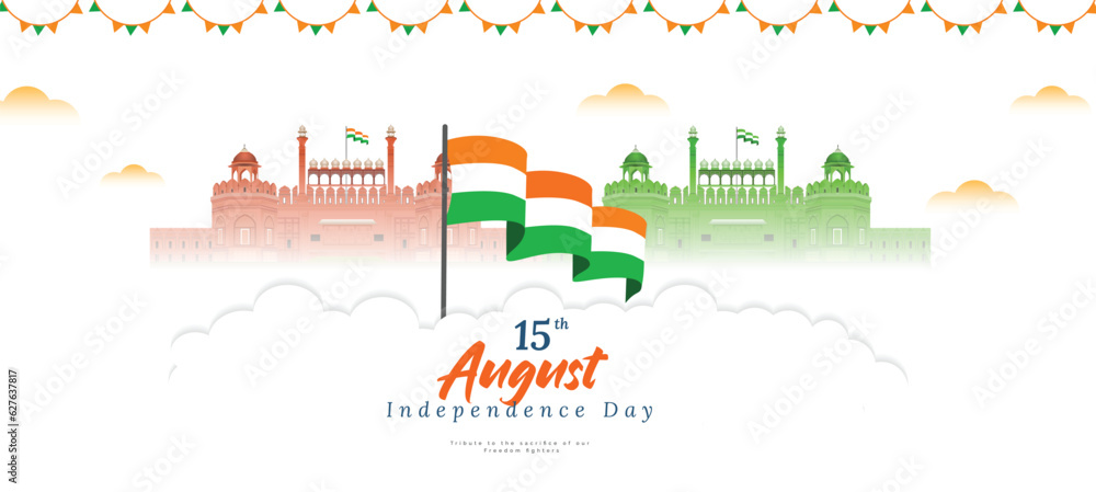 Indian 15 august independence day orange and green red fort background social media post or banner and poster design