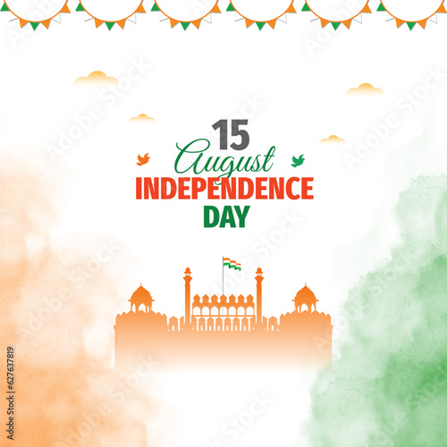 15th August india Happy Independence Day greeting banner design with watercolor post vector illustration