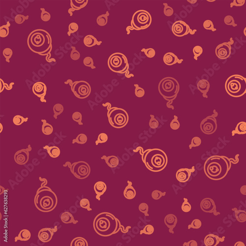 Brown line Eye icon isolated seamless pattern on red background. Happy Halloween party. Vector