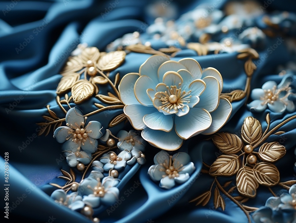 High-quality blue fabric with many beautiful details generative ai High-quality blue fabric with many beautiful details generative ai