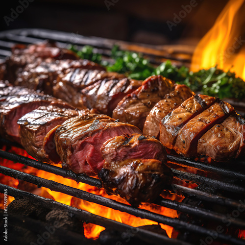 beef steak on the grill with flames. Barbecue
