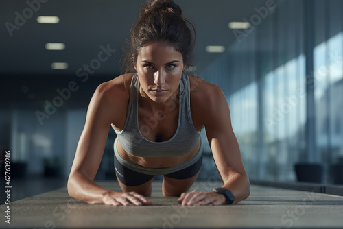 Portrait of beauty woman doing exercise with activewear in the background of sport gym. created with generative AI technology.