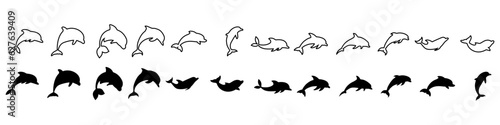 Dolphin icon vector set. Fish illustration sign collection. killer whale symbol. Sea ​​life logo. © Denys