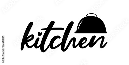 Kitchen. Vector logo. Design for poster, flyer, banner, menu cafe. Hand drawn calligraphy quote text. Typography kitchen logo icon. Signboard kitchen word.
