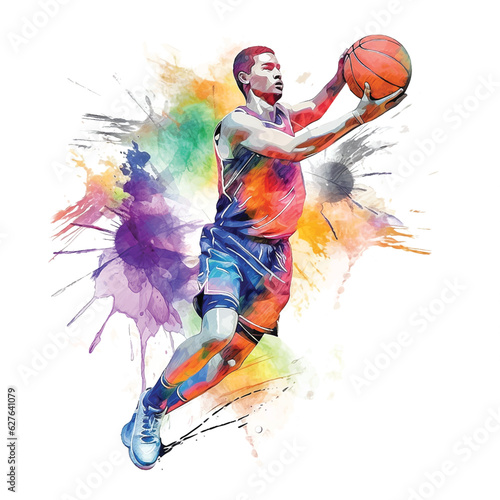 A man playing BasketBall watercolor paint