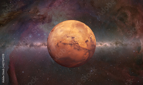 Fototapeta Naklejka Na Ścianę i Meble -  View of Mars from outer space with millions of stars around it Milky Way galaxy in the background 