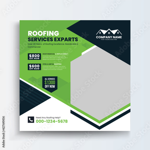 Roofing Service Social Media Post New roof of a detached house with chimney against the sky. Exterior building design. Roof tiles close up
