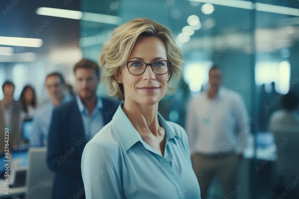 Fototapeta premium Successful business senior woman looking confident and smiling. Generative AI