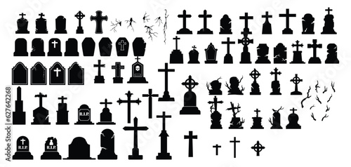 Collection of halloween grave set silhouette