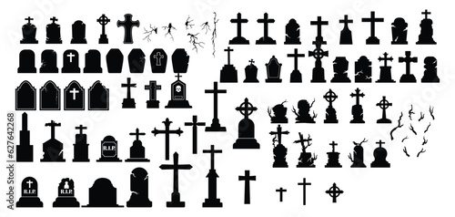 Cemetery and Gravestone Icon Silhouettes