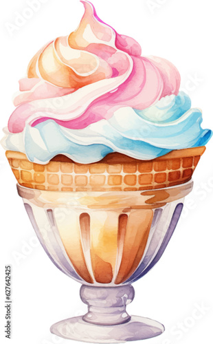 watercolor bread ice cream cup on white background