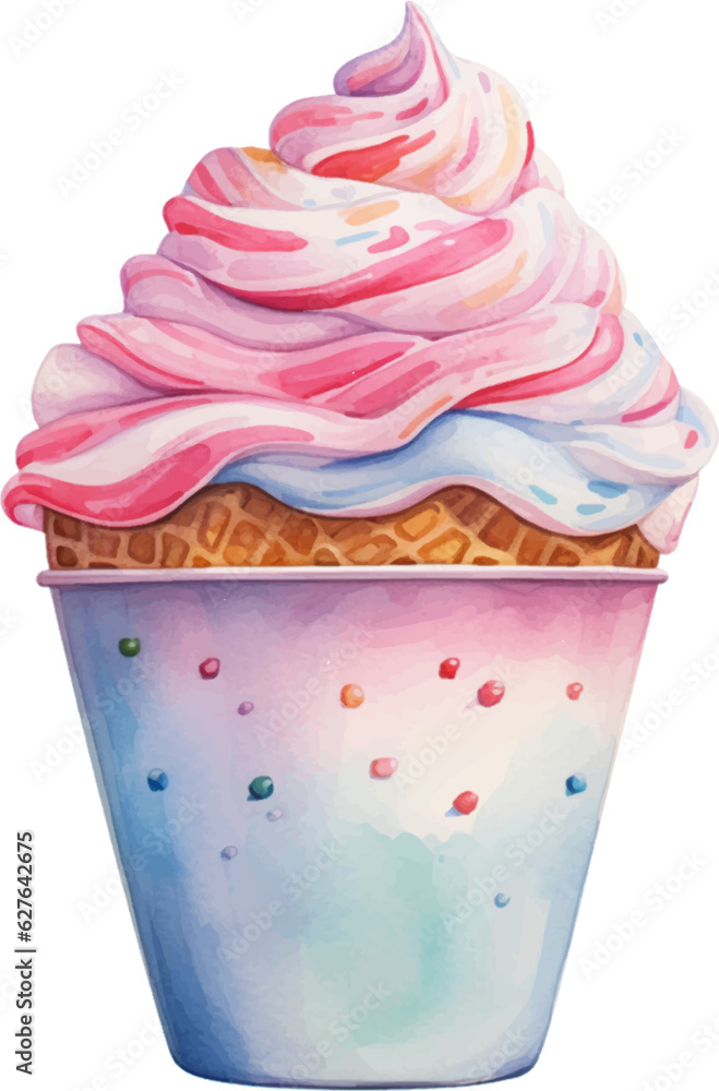 watercolor bread ice cream cup on white background watercolor bread ice cream cup on white background