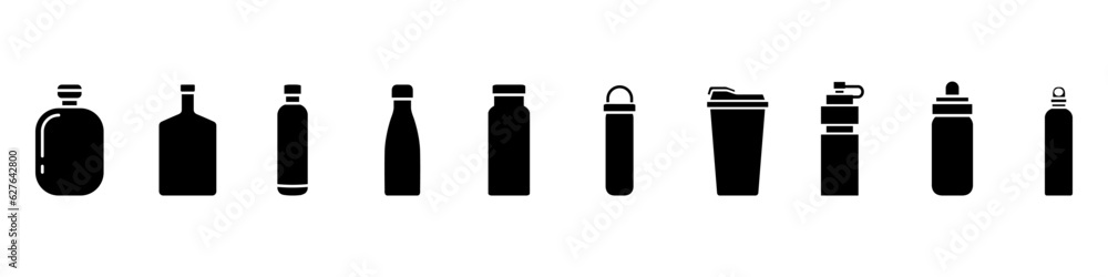 Flask vector icon set. Thermos illustration sign collection. Bottle symbol or logo. Flask vector icon set. Thermos illustration sign collection. Bottle symbol or logo.