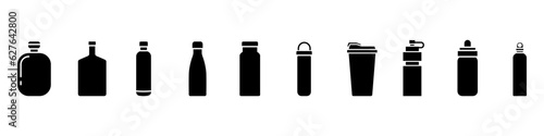 Flask vector icon set. Thermos illustration sign collection. Bottle symbol or logo.