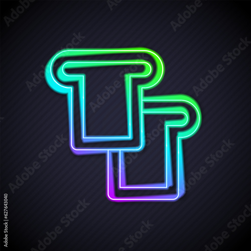 Glowing neon line Bread toast for sandwich piece of roasted crouton icon isolated on black background. Lunch, dinner, breakfast snack. Vector