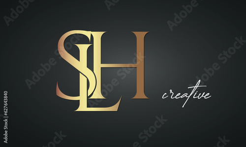 luxury letters SLH golden logo icon premium monogram, creative royal logo design