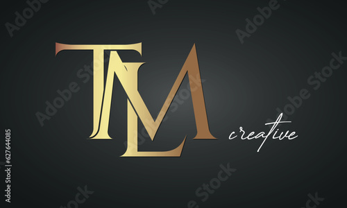 luxury letters TLM golden logo icon premium monogram, creative royal logo design photo