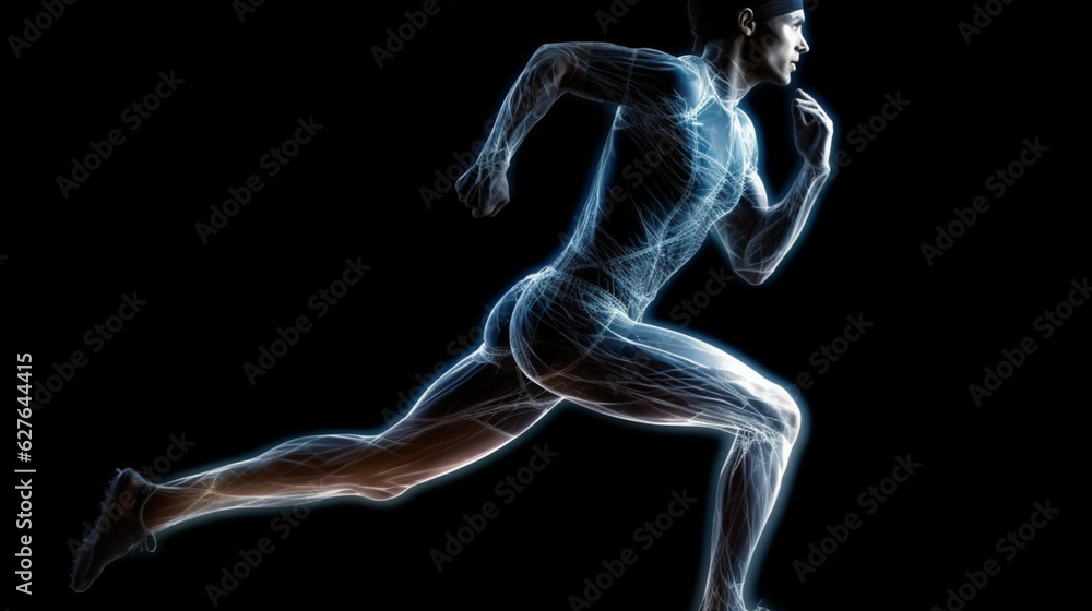 Obraz premium Our biological nerfin system in sports. A model of an athlete running or exercising, conveying a sense of fitness and health: Action and sport