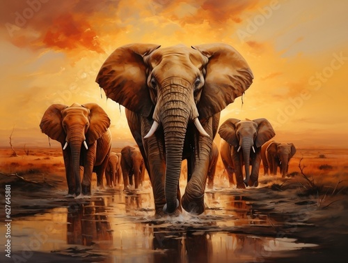 illustration paintings elephants unique wall paintings generative ai