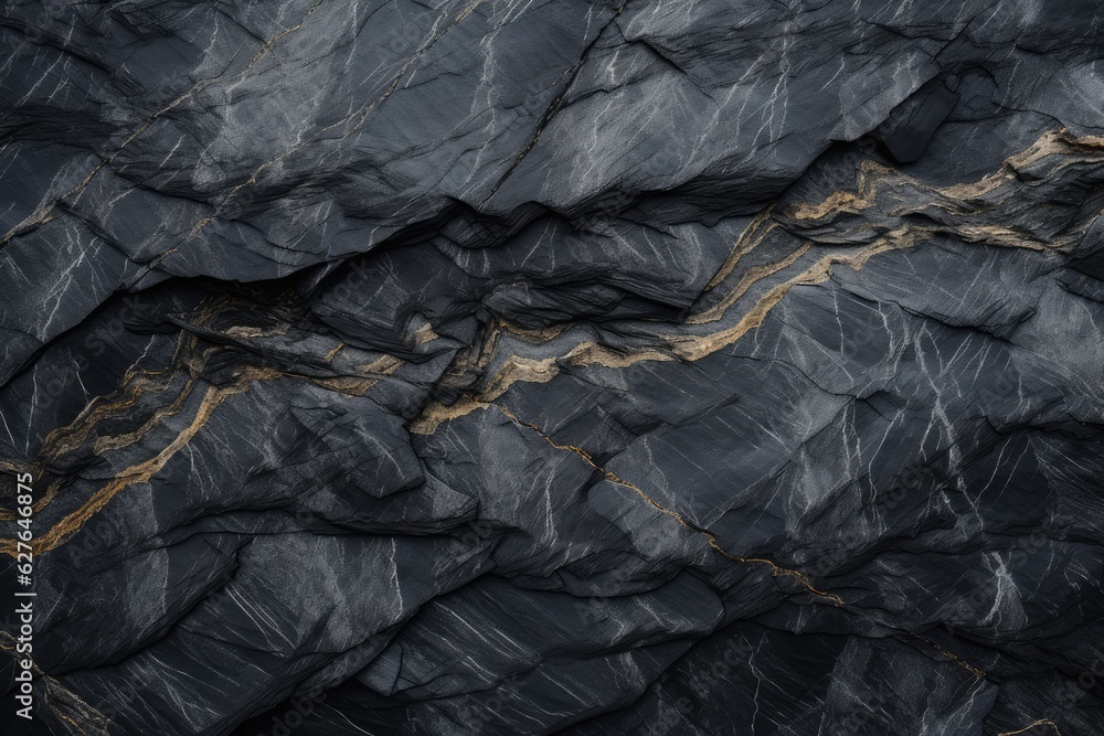 Abstract granite pattern on wet black stone, realistic coal, natural green energy. Generative Ai.