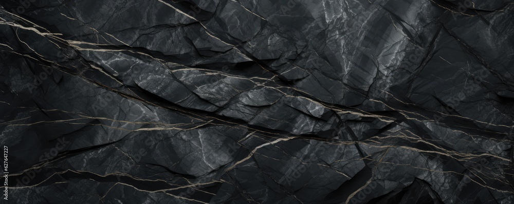 Abstract granite pattern on wet black stone, realistic coal, energy panorama. Generative Ai.