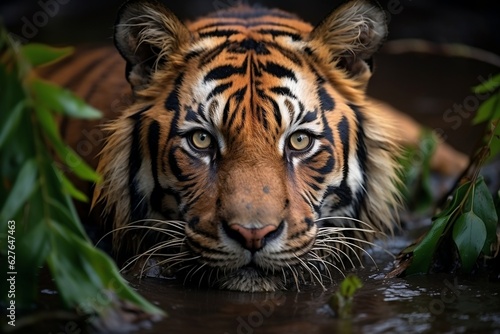 Majestic Indian Tiger in Rain. Generative AI
