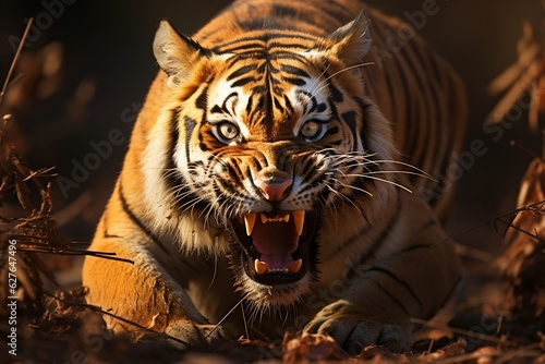 Majestic Indian Tiger in Rain. Generative AI