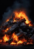Burning coal creates glowing fire, detailed green natural energy. Generative Ai.