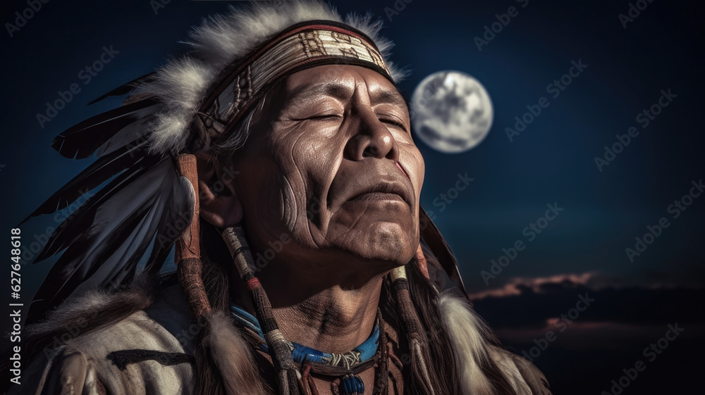 Obraz premium Shaman in Deep Meditation with Closed Eyes