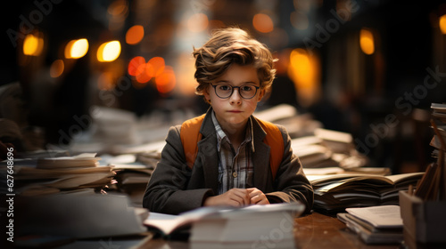 A Little Smart Boy Reads Books created with generative AI technology