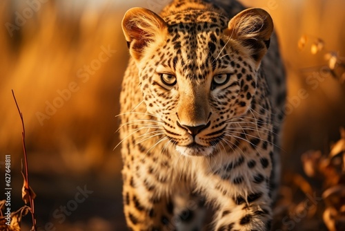 Leopard in Yellow Field. Generative AI © Haider