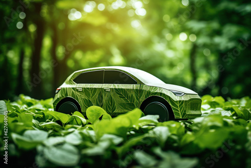 Eco friendly car made with leaves. AI generated