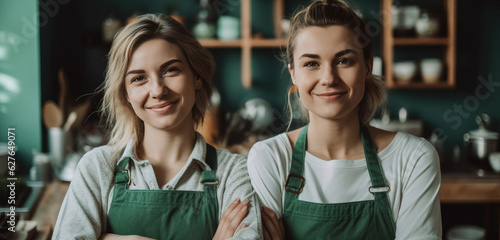 Green and White Apron Duo