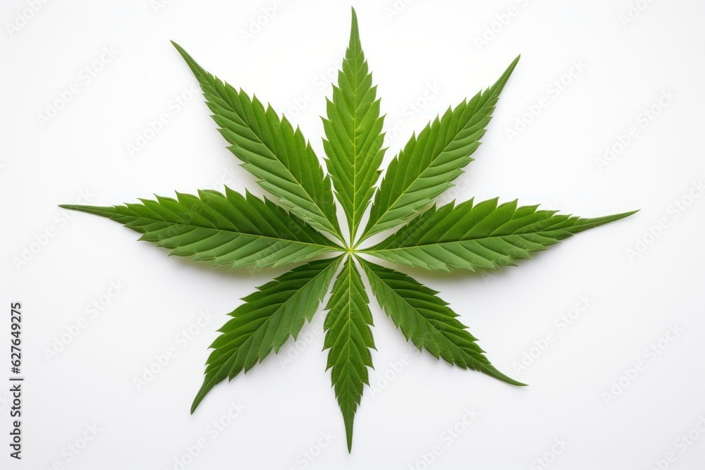 Cannabis leaf and hemp oil view from above empty white space. AI generated Cannabis leaf and hemp oil view from above empty white space. AI generated