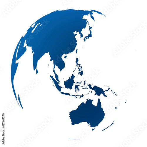 Highly detailed Earth globe with Australia, New Zealand and Oceania. Png clipart isolated on transparent background