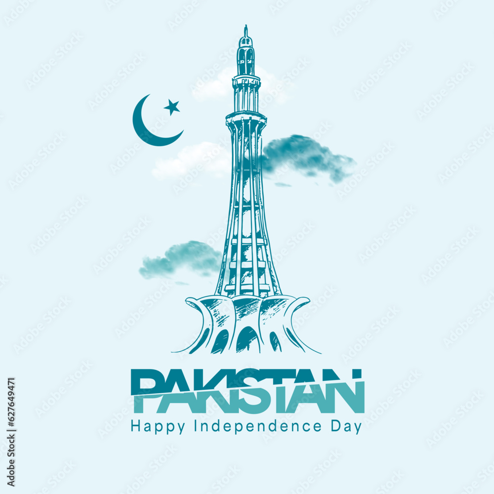 Happy 14th August 1947, Pakistan's National Independence Day.  Typography and Illustration. Vector.