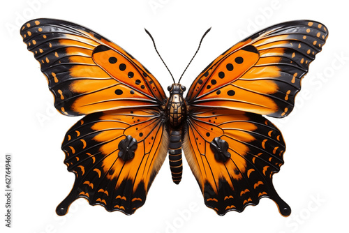 Orange Black Butterfly Isolated on Transparent Background. Generative AI photo