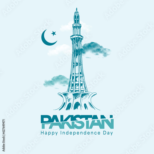 Happy 14th August 1947  Pakistan s National Independence Day.  Typography and Illustration. Vector.