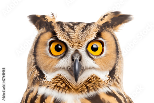 Owl Face Shot Isolated on Transparent Background. Generative AI