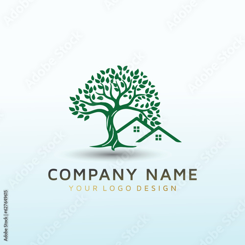 grow tree home vector logo design