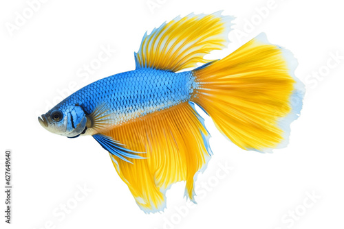 Yellow Blue Betta Fish Transparent Background. Generative AI