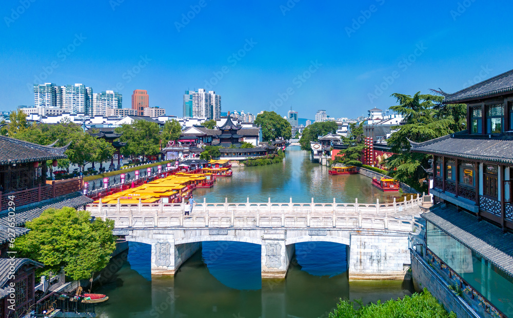 Aerial photo of Confucius Temple Qinhuai River Scenic Belt, Nanjing, China