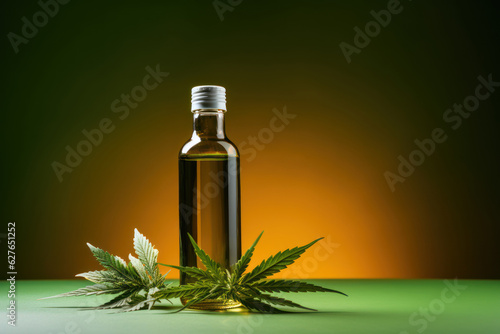 White bottle isolated in front of marijuana with oil. AI generated © yuliachupina