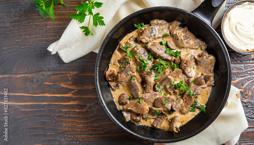 Stampa su tela delicious beef stroganoff - veal strips stewed with porcini in sour cream sauce