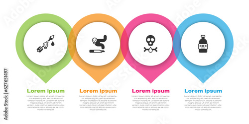 Set Poison on the arrow, Cigarette, Bones and skull and Poisoned alcohol. Business infographic template. Vector